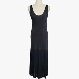 VINTAGE 90s black bias maxi tank dress‎ with sheer knife pleated panel S